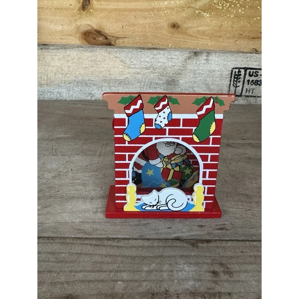Vintage 3D Christmas Ornament Santa In Chimney Scene Dakin,inc Product Of Taiwan
